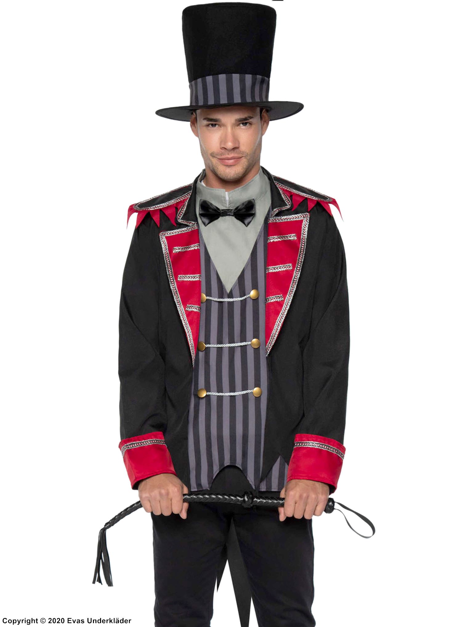 Circus ringmaster, costume set, bow, tatters, vertical stripes